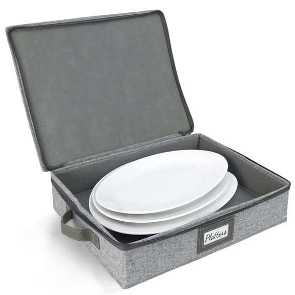 HOMELUX THEORY Platter Storage, Light Gray Hard Shell China Storage Containers With 5 FeltPads, Kitchen Storage Bins With Lids, Heavy Duty Moving Box for Packing Dishes, Dinner Plate,& Dinnerware