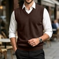 thumbnail image 3 of Dwellite Sweater Vest for Men Casual Sleeveless Knit Pullover V Neck Solid Knit Business Office Fall Winter Sweaters Coffee M, 3 of 8