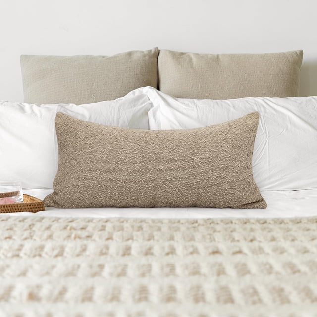 Funda de almohada JoraLion Boucle con textura neutra 35 x 65 cm, color caqui