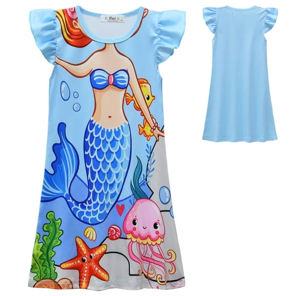 Toddler Girls Princess Mermaid Nightgowns Sleep-Wear Pajamas for 2-8Y