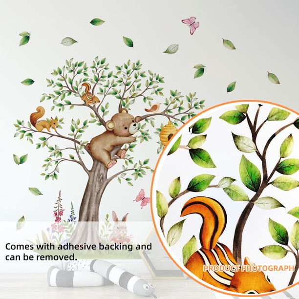 ¡Ahorra Grande!, Pegatinas de pared autoadhesivas para decoración de guarderías infantiles con diseño de oso y ciervo en forma de árbol grande Akmoler