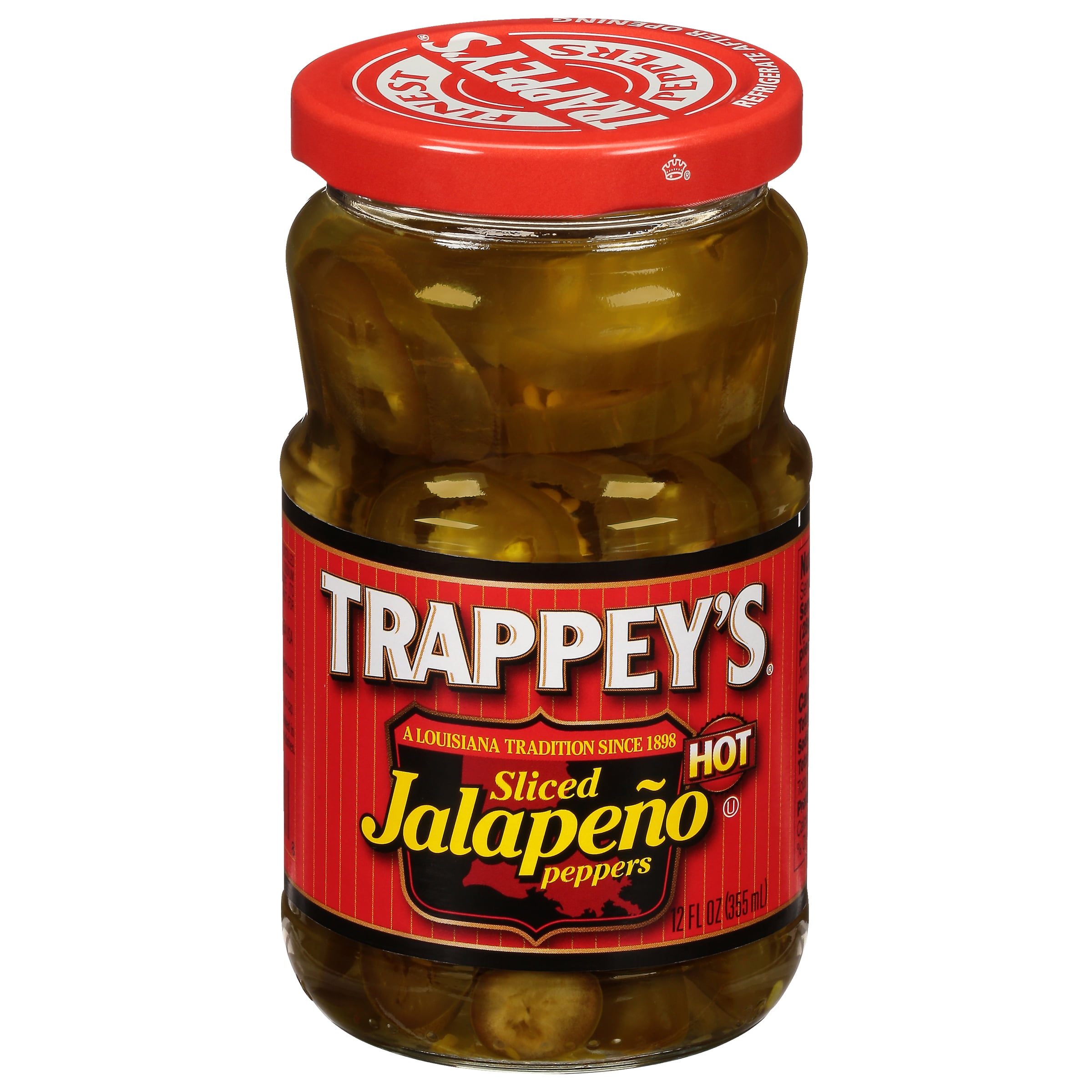 (12 pack) Trappey's Hot Sliced Jalapeño Peppers, 12 oz Glass Jar