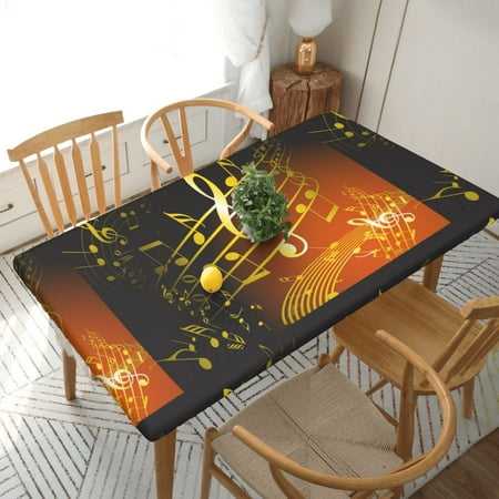 

Home Deluxe Tablecloth Musical Notes Waterproof Elastic Rim Edged Table Cover- For Christmas Parties And Picnics 5ft