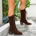 thumbnail image 5 of OKBOP Women's Mid Calf Lace-Up Boots Round Toe Chunky Heel Retro Faux-Leather Casual, 5 of 5