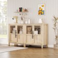 thumbnail image 4 of Almacenamiento elegante y funcional para el recibidor – Aparador de madera estilo granja con 2 puertas de vidrio y estantes – Mueble angosto para cocina, comedor o sala – Color madera natural, 4 of 8