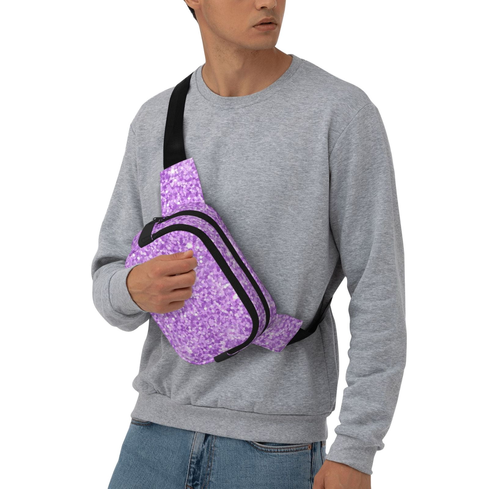 Picia Lilac Glittering Print Square Double-Layer Waist Bag Mini Adjustable Waist Belt Bag Exercise Running Travel Hiking