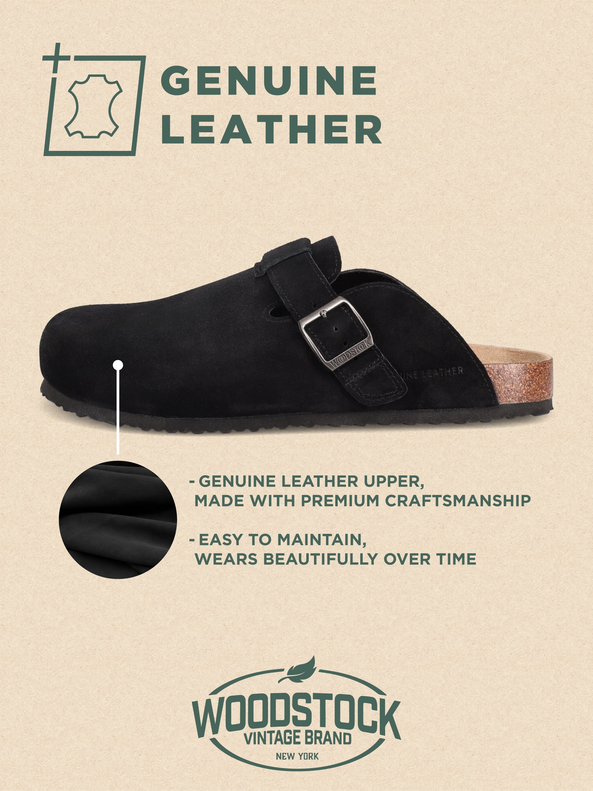Woodstock Men's Beacon Genuine Leather Comfort Clog Sandal