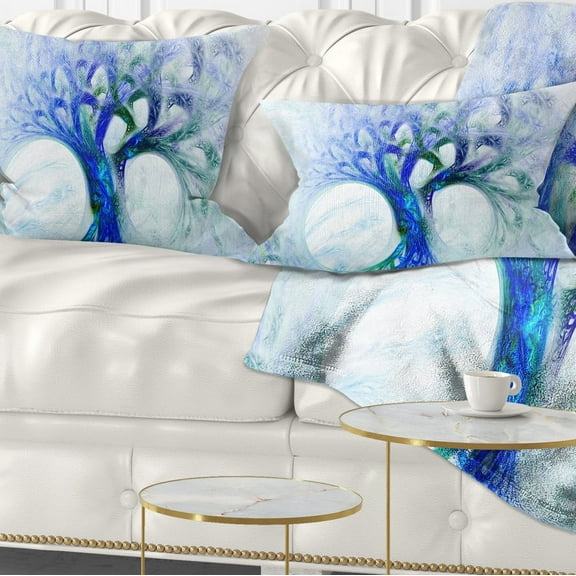 Designart Blue Mystic Psychedelic Tree - Abstract Throw Pillow - 12x20