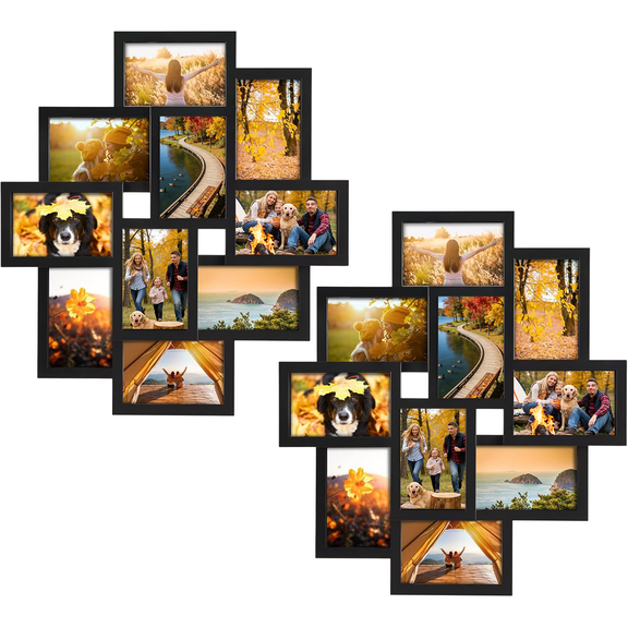 10 Opening 4x6 Collage Picture Frames, Horizontal and Vertical Black Multi Photo Frame for Wall Mount, Set of 2
