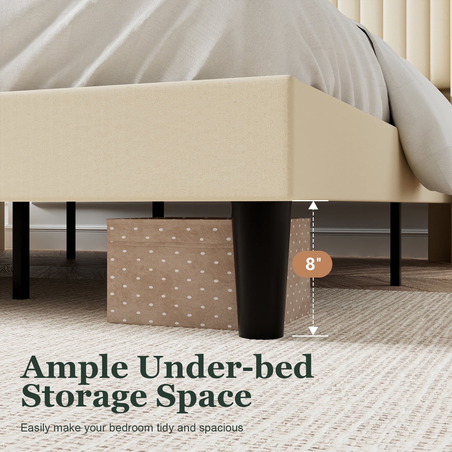 Amolife Queen Size Velvet Upholstered Bed with Wingback Headboard, Cream