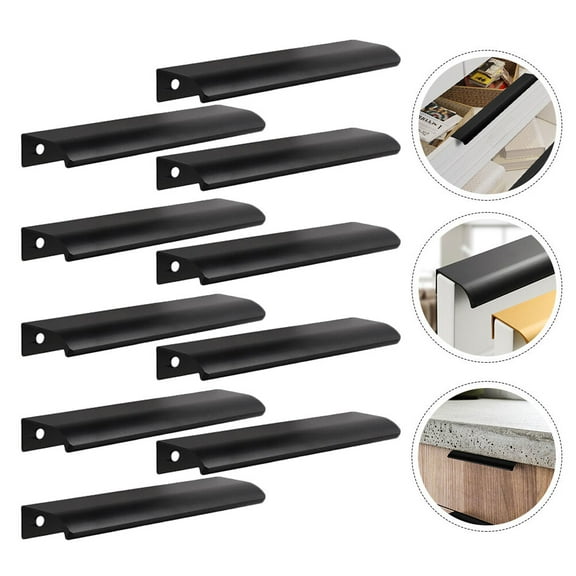 10 Pcs Black Drawer Pulls Invisible Aluminum Handle