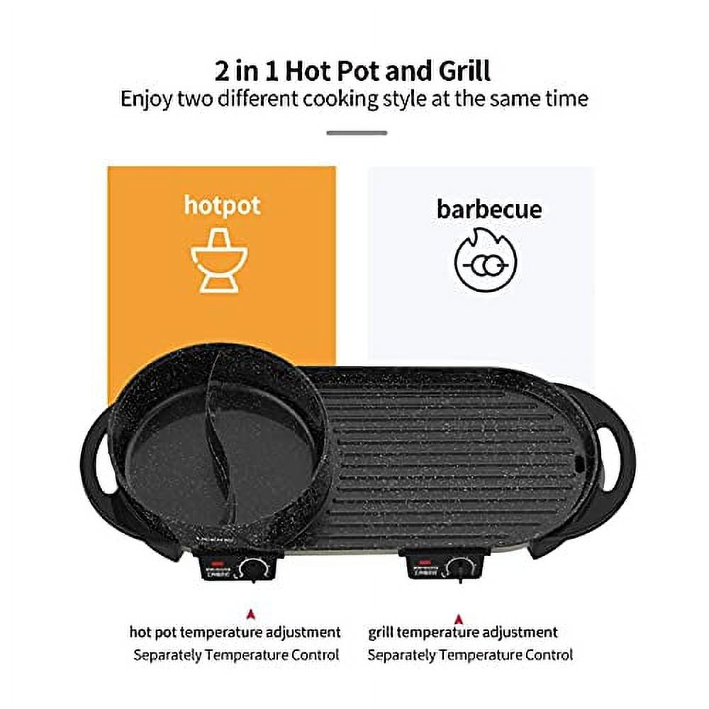 Liven Electric Grill With Hot Pot,Multifunctional Indoor Teppanyaki Grill/Korean BBQ/Shabu Shabu Hot Pot,Separate Temperature Control,3.6L Capacity for 2-10 People,SK-J6868