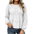 thumbnail image 2 of QINGFSAP Womens Tops Long Sleeve Round Neck Tiered Ruffle Pleated Loose Fit Tops, 2 of 9