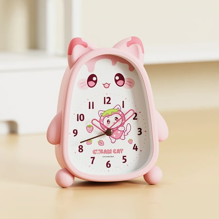 REGALWOVEN Lovely Alarm Clock, Non-Tick Movement, Kitten-Shape Design, Compact Size for Bedroom Pink 4.1L x 1.6W x 5.5H