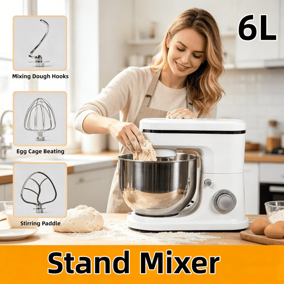 5QT 10-Speed Stand Mixer, White with Dough Hooks, Whisk, Paddle, Pulse Button Bowl