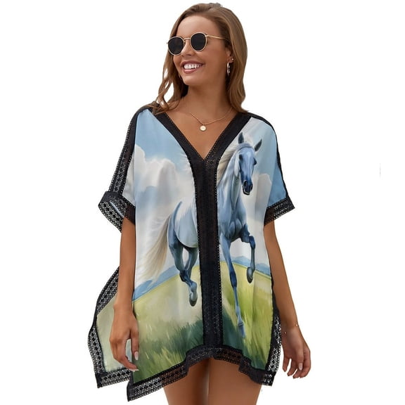 White Horse Women's Swimsuit Coverup Summer Beach Cover Up Bathing Suit Dress