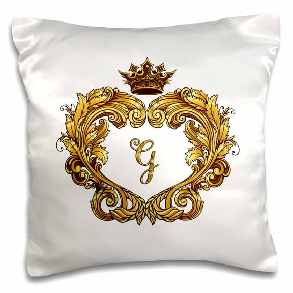 3dRose, Letter G Personal Vintage Gold Royal Monogram Personalized Initial, 16x16 inch Pillow Case