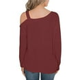 thumbnail image 3 of Abcnature Women Fashion Casual O-Neck Long Sleeve Cold Shoulder Solid Tops Blouse Plus Size Tops for Ladies Autumn Winter Casual Loose Tunic Blouse Red L, 3 of 3