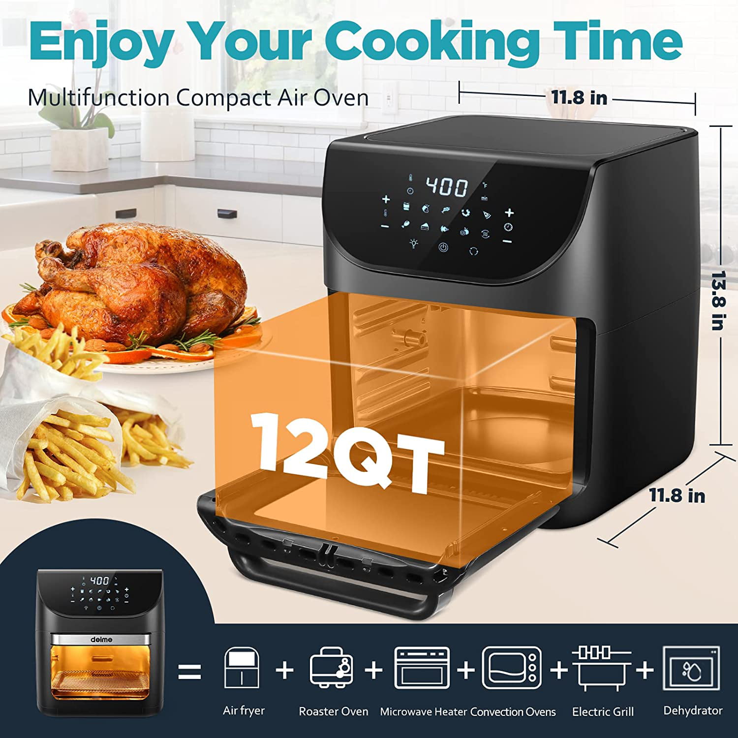 12 Quart Air Fryer, 10-in-1 Air Fryer Toaster Oven, Convection Roaster with  Rotisserie and Dehydrator, Digital LCD Touch Screen, Accessories and Recipe  Includ - China Cooker and Kitchen Tool price