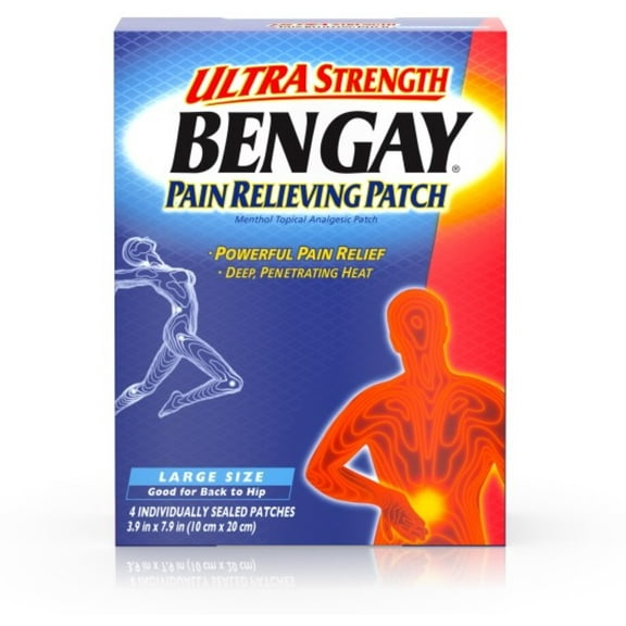BENGAY Ultra Strength Pain Relieving Patches Large Size 4 Each (Pack of 2)