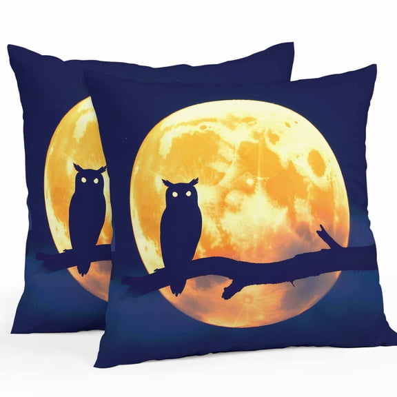 Outdoor Waterproof Pillow Covers Owl Tree Branch Silhouette Decorative Throw Pillow Protectors,Halloween Moon Scenic Pillowcase Cushion Cases for Patio Sofa Garden Couch,16x16in,Pack of 2
