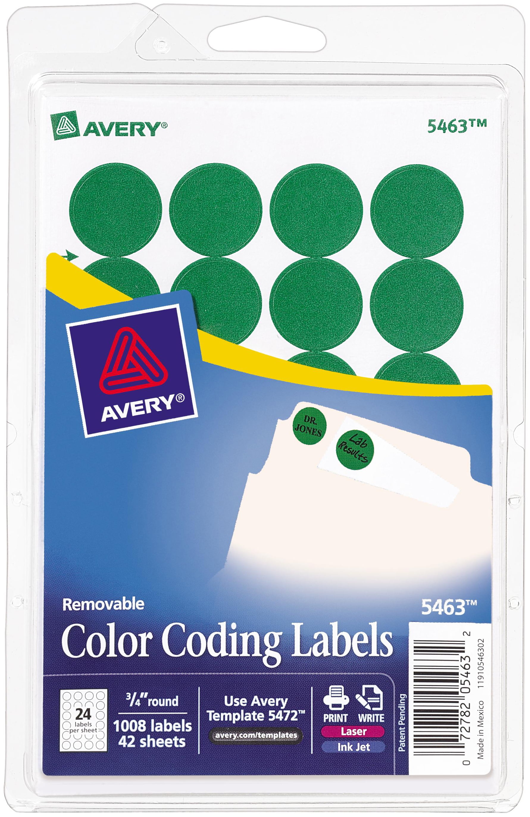 Avery print write self adhesive removable labels 1008 pkg green 75 