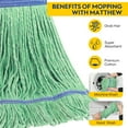 thumbnail image 2 of MATTHEW CLEANING Heavy Duty Mop Head Commercial Replacement for General and Floor Cleaning , Wet Industrial Blue Cotton Looped End String Head Refill (Pack of 6) Green, 2 of 7