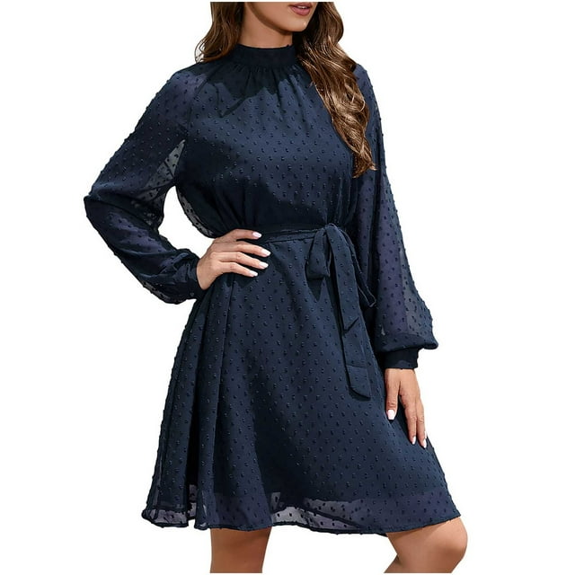 Birdeem Robe Mode Femme Taille Fine Manches Longues Couleur Unie