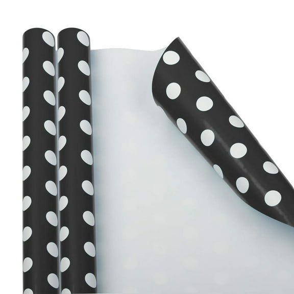 LUX All Occasion Polka Dot Gift Wrapping Paper, 25 Sq ft, Black & White Dots, 2/Pack