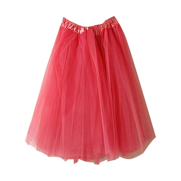 Dianli Skirts for Women Solid Mini Summer Skirt Evening Party Fashion Casual Loose Elastic High Waist Irregularity Hem Tutu Tulle Skirt Watermelon Red Free