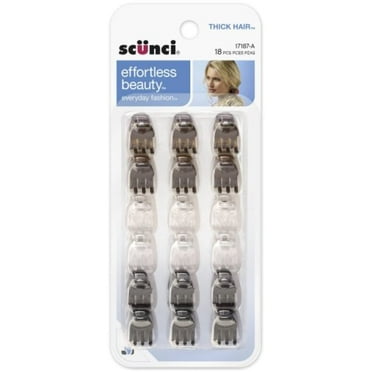 Scunci Effortless Beauty Thick Hair Mini Jaw Clips, 1 cm, 18-Count