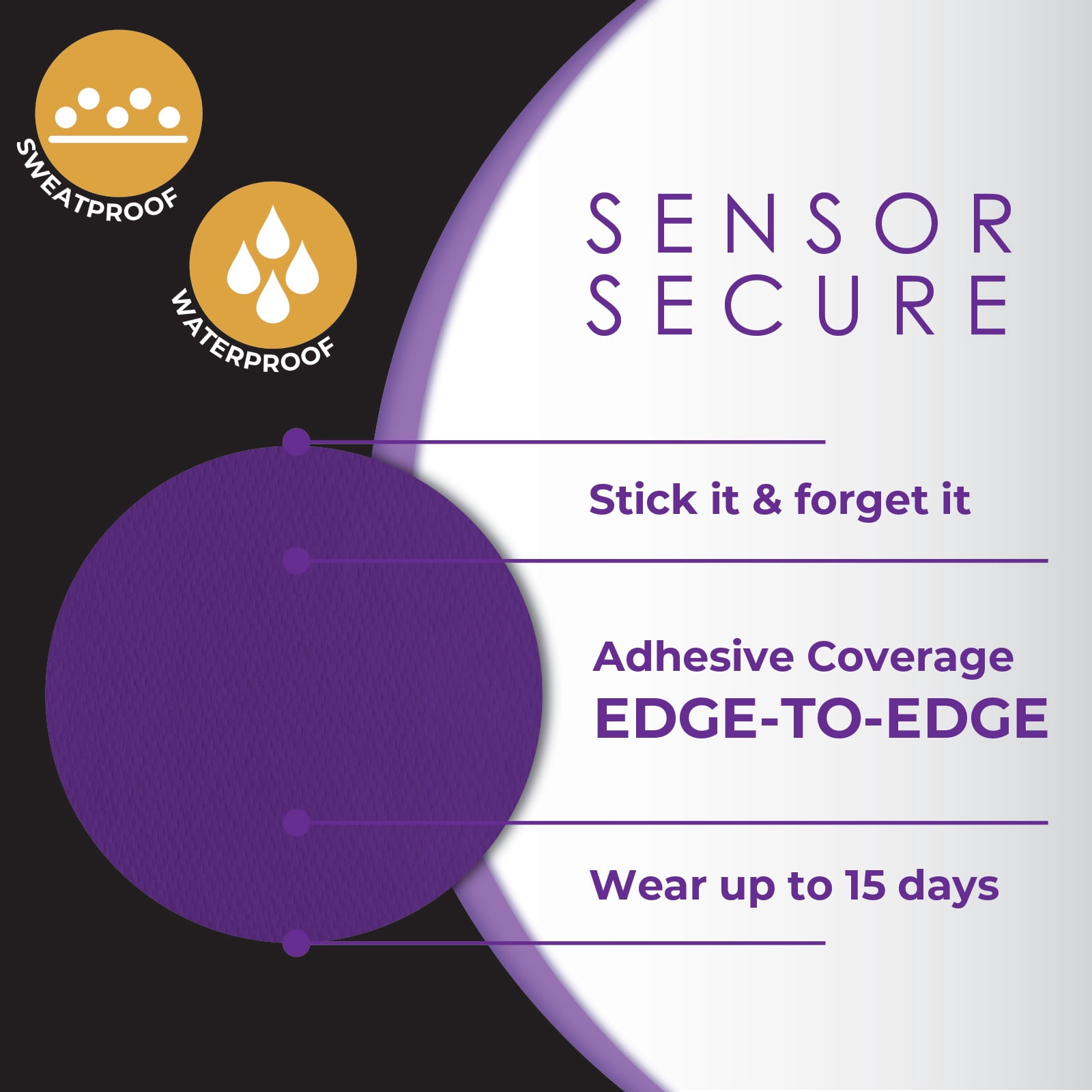CoverGuard CGM Overpatch | Guardian 4 | Purple Full Coverage Design| 25-Count | Waterproof Adhesive | Anti-Fray | Easy Application & Removal | Sensor Protection