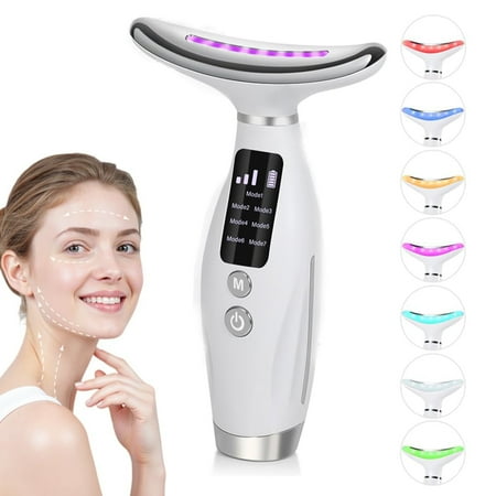 Facial and Neck Massager for Face, Neck - 7- in -1 Beauty Massager for Skin Lifting & Firming, Wrinkle & Dark Circle Reducer, Face Sculpting Tool for Skin Care and with Vibration, Thermal (White)
