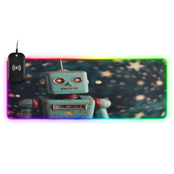 Large RGB Gaming Mouse Pad Led Glowing Mousepad Non-Slip Rubber Base 13 Light Modes 31.5x11.8 Robot and Star