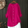 thumbnail image 4 of Red Womens Blouses Womens Daily Casual Linen Shirts Long Sleeve Shirts Tops Casual Blouses Loose Fit Shirt Ladies Tops and Blouses, 4 of 6