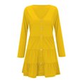 thumbnail image 3 of Vestido de mujer Vestido de manga larga con cuello en V Mezcla de algodón Ropa informal Botón Ropa plisada, Amarillo, 3XL Advancent AP003993-30, 3 of 5
