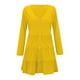 thumbnail image 3 of Vestido de mujer Vestido de manga larga con cuello en V Mezcla de algodón Ropa informal Botón Ropa plisada, Amarillo, L Scienceny AP003993-27, 3 of 5