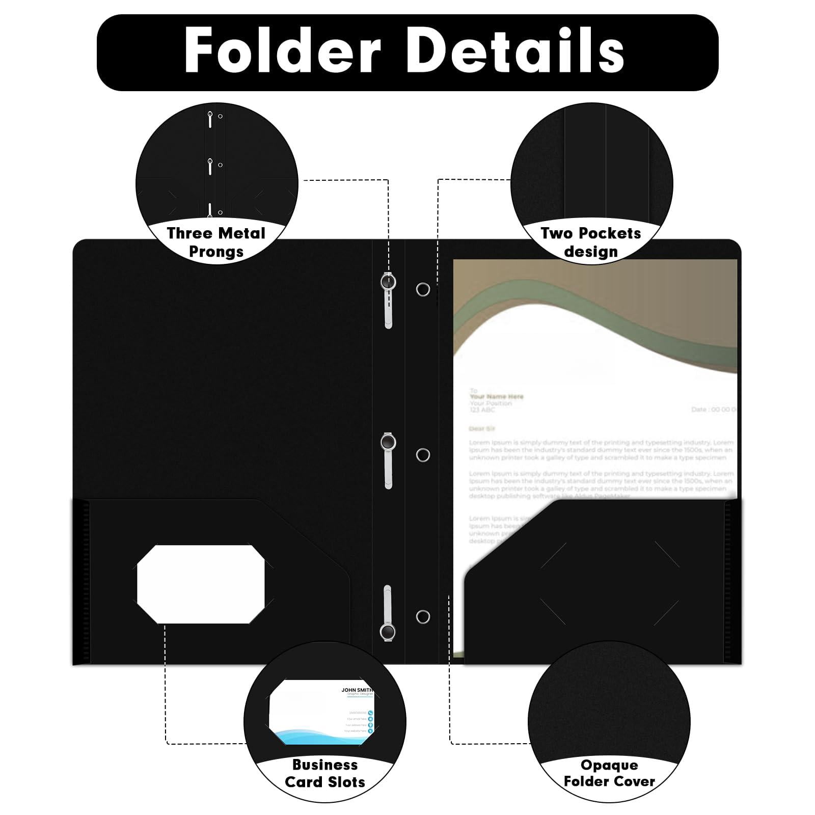 Plastic 2 Pocket Folders With Prongs  30 Pack Heavyweight Letter Size Poly 3 Metal Fastener Clips (black)