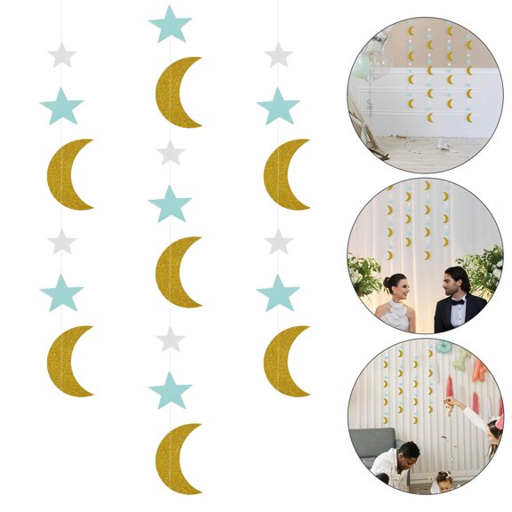 OUNONA Star And Moon Paper Banner Hanging Decorations For Wedding Engagement Bedroom Wall Decor Star Decorations Moon Decor Shower Decor