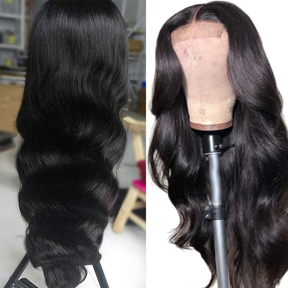 Lace Closure Wigs Human Hair Body Wave Brazilian Virgin Body Wave Human Hair Wigs for Black Women Wavy Human Hair Wig 4X4 Lace Front Wigs Pre Plucked with Baby Hair Bleached Knots (20Inch)