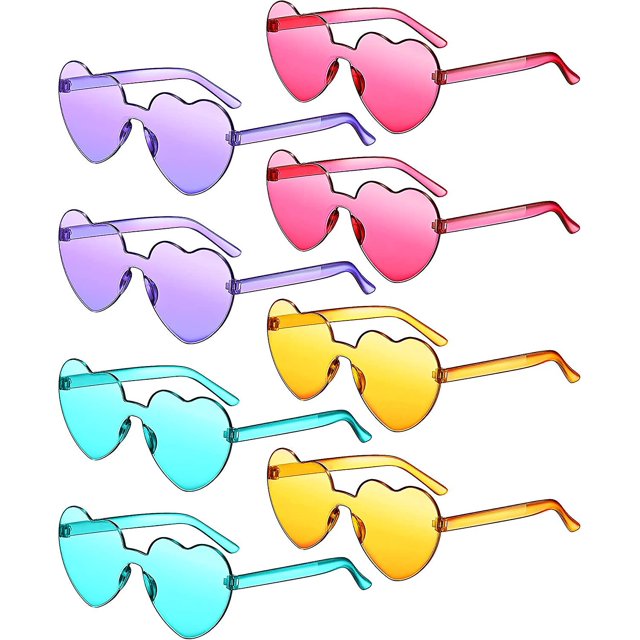 8 Pairs Rimless Sunglasses Heart Shaped Frameless Glasses Trendy Transparent Candy Color Eyewear For Party Favor