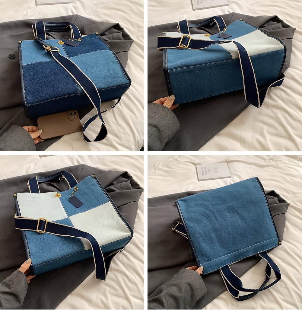 Denim Tote Bag Women Large Shoulder Bag Vintage Satchels Bag Cute Hobo Bags Casual Work Travel College Tote Handbag 2024