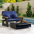 thumbnail image 4 of Gymax Patio Rattan Daybed Set w/Cushioned Loveseat & Storage Ottoman for Porch Outdoor Navy, 4 of 10