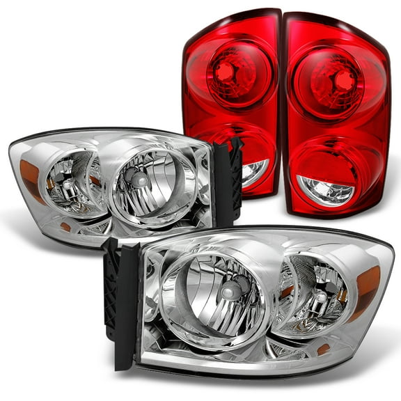 AKKON - For 2007-2008 Dodge Ram 1500 | 2007-2009 Ram 2500 3500 Chrome Clear Headlights  Red Clear Tail Light Lamp
