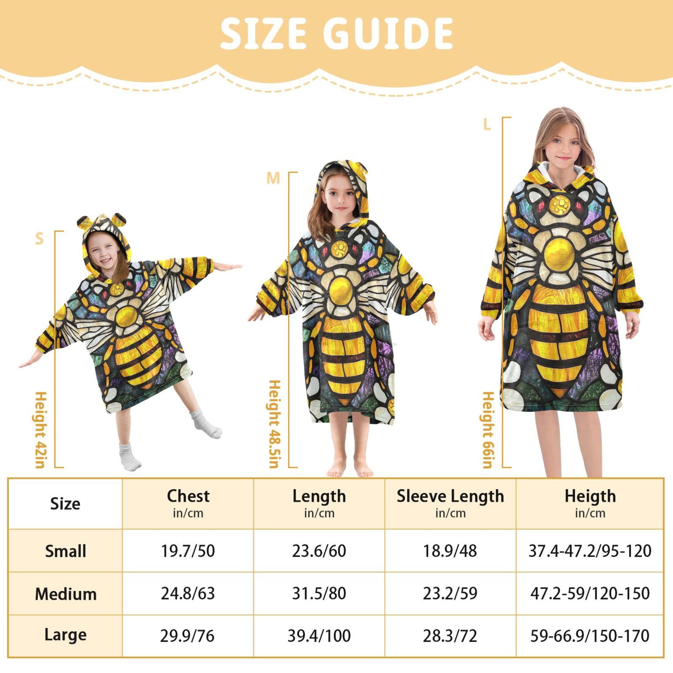 joogoo Wearable Blanket Hoodie Bee in Bohemia Floral-1 for Flannel Sherpa Pocket 3-14 YR L