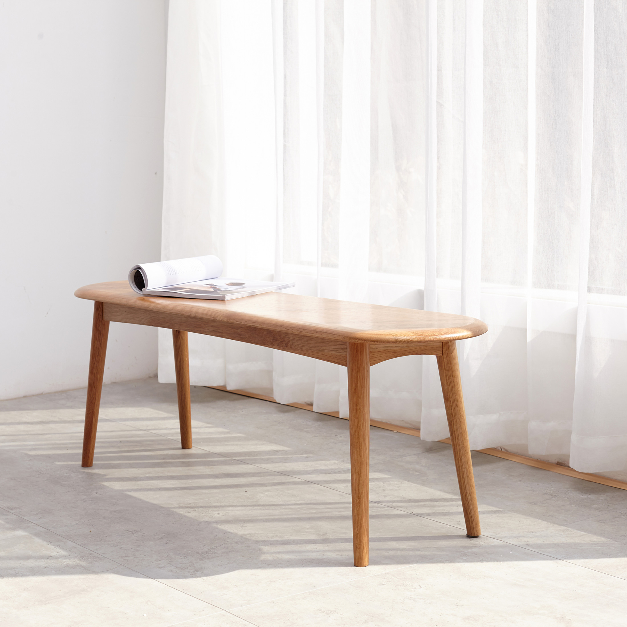 Noble House Natural Solid Oak Dining Bench, Half-Round Design with Wide Sitting Surface, Durable Oak Wood Bench for Dining Room, Living Room, or Entryway, Versatile Use, OAK