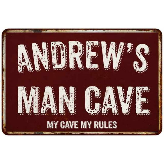 ANDREW'S Man Cave Sign Garage Mancave Decor Accessories Signs Vintage Retro Rustic Tin Wall Art Name Home Beer Dads Gift 8 x 12 Matte Finish Metal 108120003243