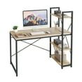 thumbnail image 3 of Bestier 47" Computer Desk with Adjustable Shelves, Writing Desk with Reversible Bookshelf, Dark Walnut, 3 of 9