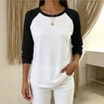 thumbnail image 2 of hoksml Women's Color Block Raglan Long Sleeve T Shirt, Loose Casual Crew Neck Top with Curved Hem, 2 of 7