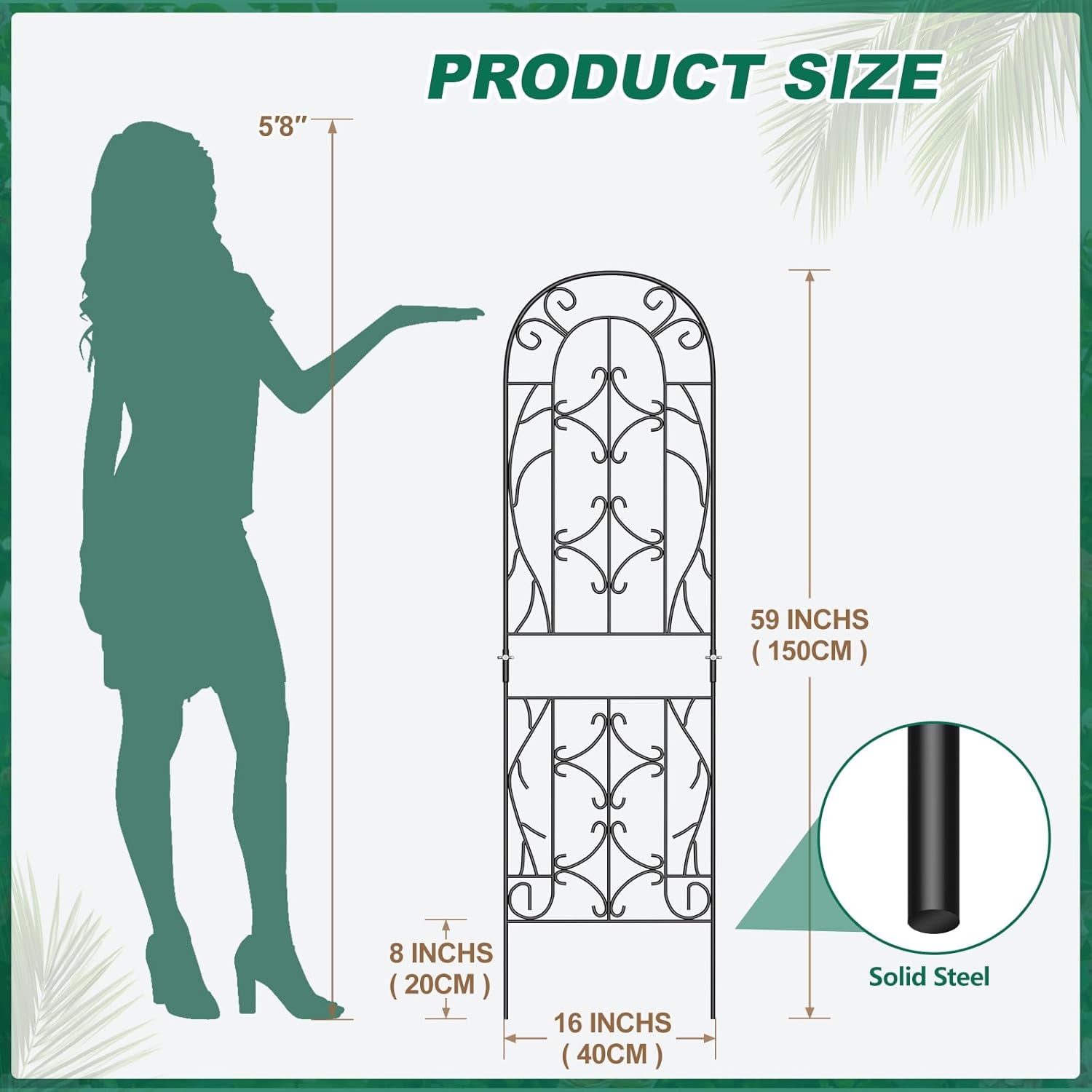 Slsy 4 Pack Metal Garden Trellis for Cllimbing Plants Outdoor, Flowers Tomato Cucumber Rose Vines Vegetable, Metal Coated Rustproof Garden Trellis for Patio, 60" x 16"